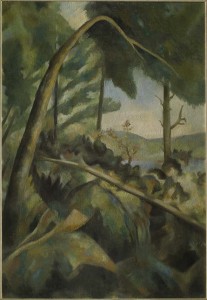 J.E. Thompson from left to right: Solitude, ca 1941. Oil on canvas, 37 ¾ x 28 in. (framed). Collection of Phaedra Harbaugh and Boris Sepesi.