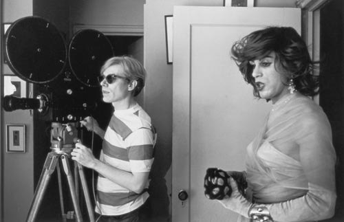 Andy Warhol and Mario Montez on the set of CHELSEA GIRLS.