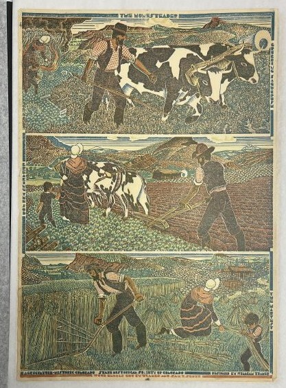 William Traher, The Homesteaders, c. 1936, woodblock print. 2024.21.11